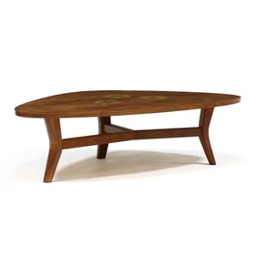 Conrad Divine (American, 20th Century), Custom Atomic Inlaid Walnut Cocktail Table