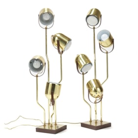 Pair of Mid-Century Four-Light Brass Lamps