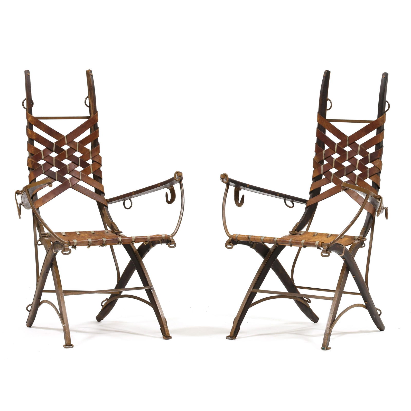 Alberto Marconetti (Italian, 20th/21st Century), Pair of Assemblage Armchairs: Alberto Marconetti (Italian, 20th/21st Century), Pair of Assemblage Armchairscirca 1960, wood, painted iron and leather, unmarked. 40.5 x 26 x 21 in. Additional high-resolution photos are available a
