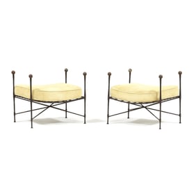 Attributed Mario Papperzini (Italian, 20th Century), Pair of Vintage Iron Amalfi Ottomans