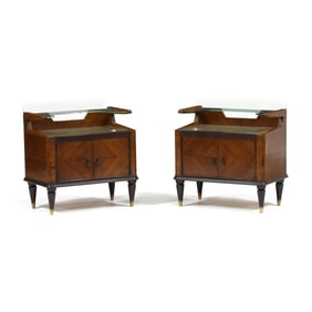 Manner of Paolo Buffa, Pair of Mahogany and Glass Side Cabinets