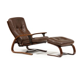 Arnt Lande (Norwegian, 1920-2005), Leather Panter Recliner with Ottoman