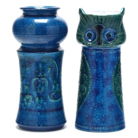 Aldo Londi (Italian, 1911-2003) for Bitossi, Rimini Blu Owl and Tall Vase