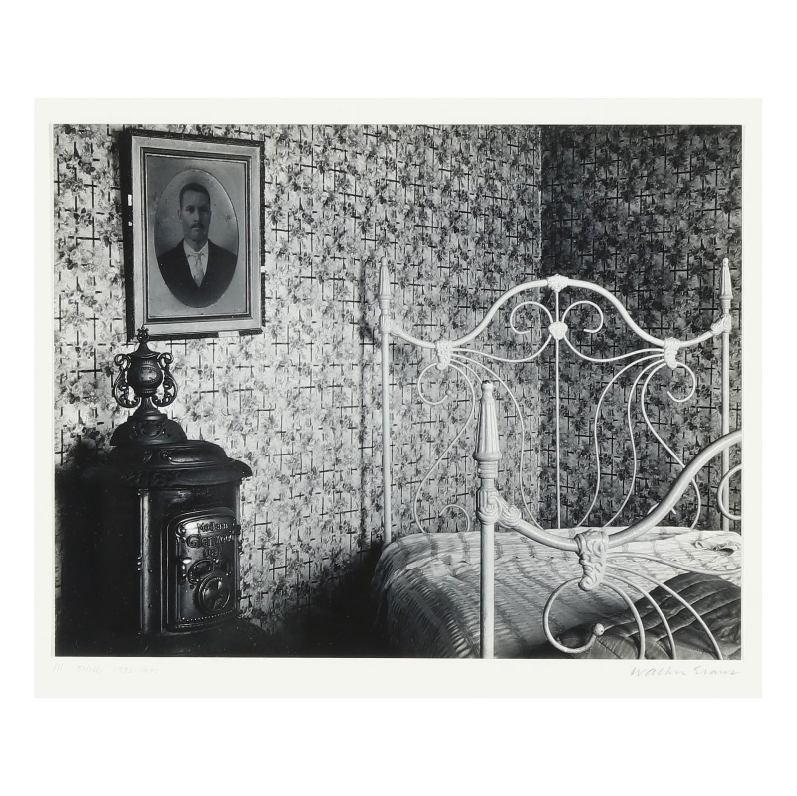 Walker Evans (American, 1903-1975), Bed and Stove, Truro, Massachusetts, 1931: Walker Evans (American, 1903-1975), Bed and Stove, Truro, Massachusetts, 1931gelatin silver print, 1936, printed 1971, with Evans' signature on the mount at lower right, variously numbered with editio