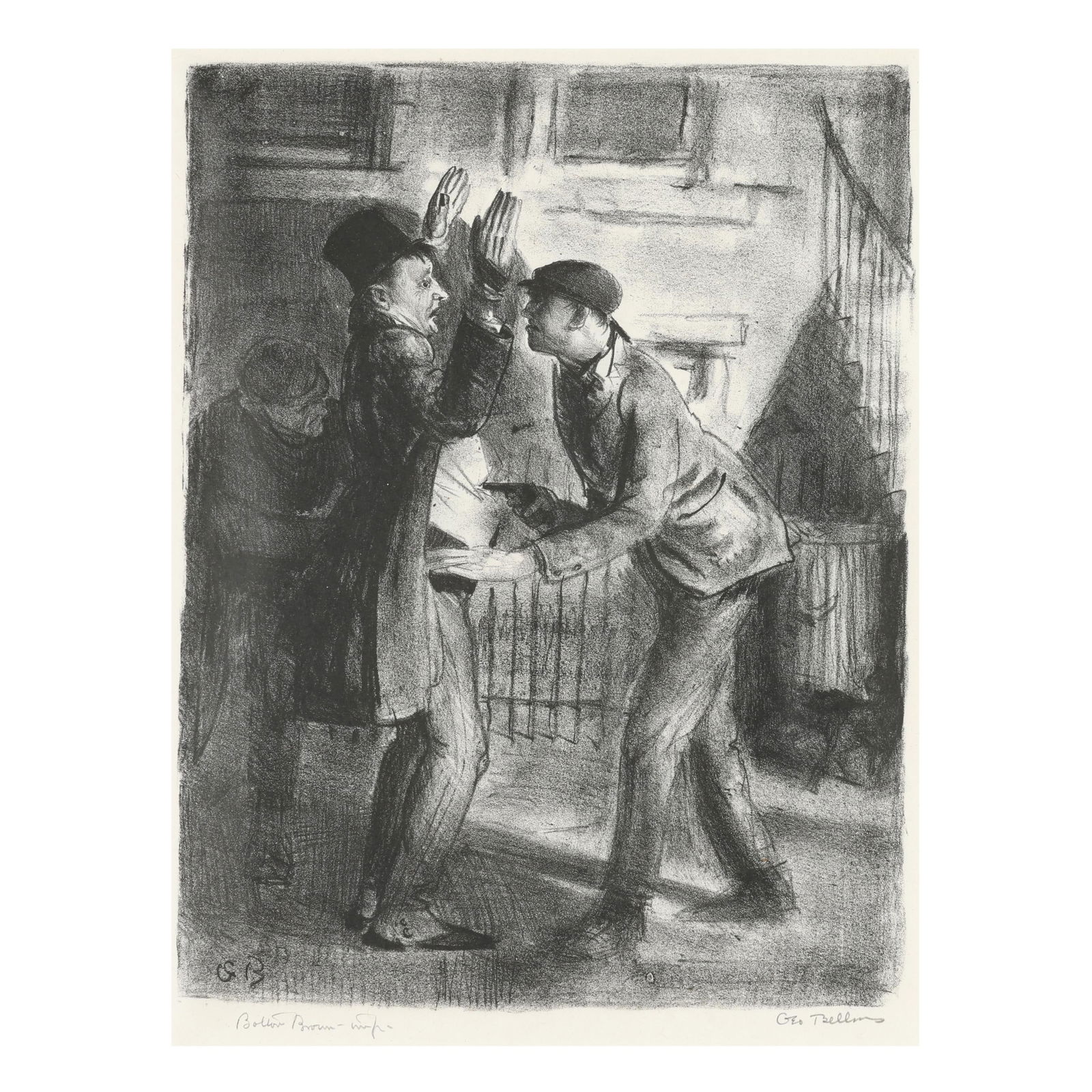George Bellows (American, 1882-1925), Hold Up: George Bellows (American, 1882-1925), Hold Uplithograph, 1921, pencil signed by the artist and inscribed by the printer, Bolton Brown, matted and framed. Image size 11 1/8 x 8 1/2 in.; Frame dimension