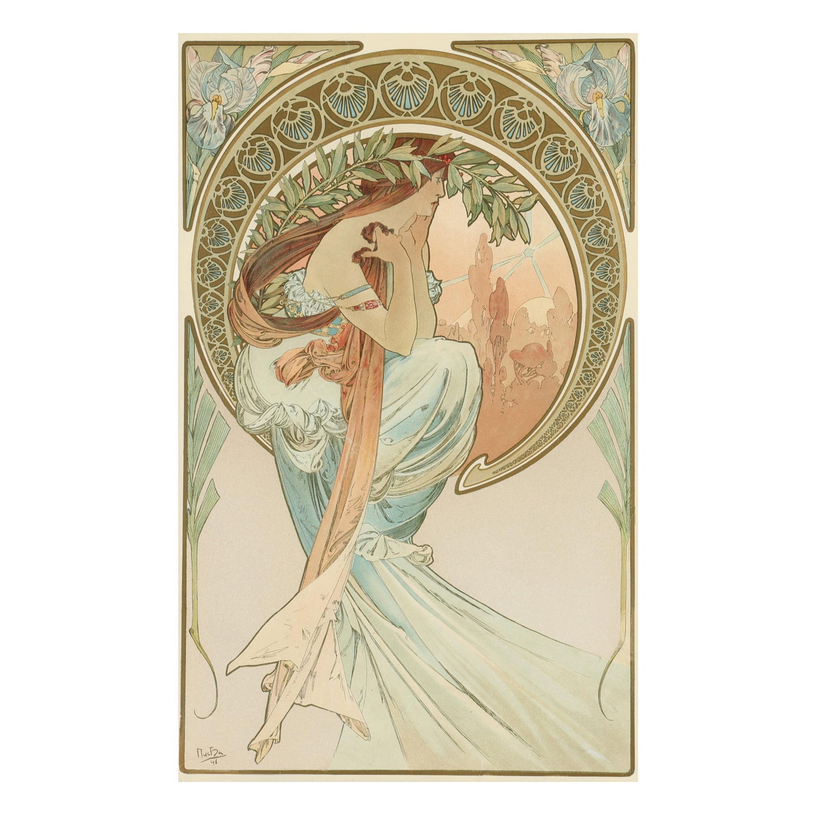 Alphonse Mucha (Czech, 1860-1939), The Arts, Poetry: Alphonse Mucha (Czech, 1860-1939), The Arts, Poetrylithograph in colors, 1898, Imp. F. Champenois, Paris, with printed signature and date lower left, presented in Art Nouveau style frame. Rennert/Weil