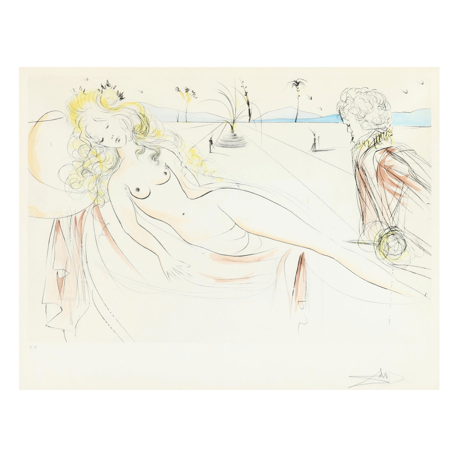 Salvador Dalí (Spanish, 1904-1989), Venus et le Joueur d'Orgue (Venus and the Organ Player): Salvador Dali (Spanish, 1904-1989), Venus et le Joueur d'Orgue (Venus and the Organ Player)etching and drypoint with stencil coloring, 1970-72, pencil signed and marked as artist's proof (E.A.) aside