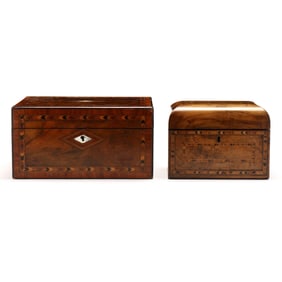 Antique English Inlaid Walnut Tea Caddy and Valuables Box