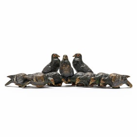 Antique Miniature Cold-Painted Bronze Grouping of Pigeons