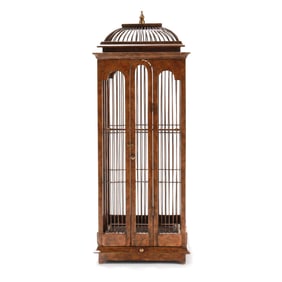 attributed Maitland Smith, Painted Wood and Metal Decorative Bird Cage