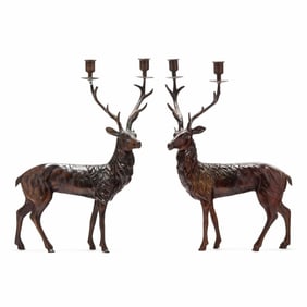 Pair of Brass Stag Candelabra