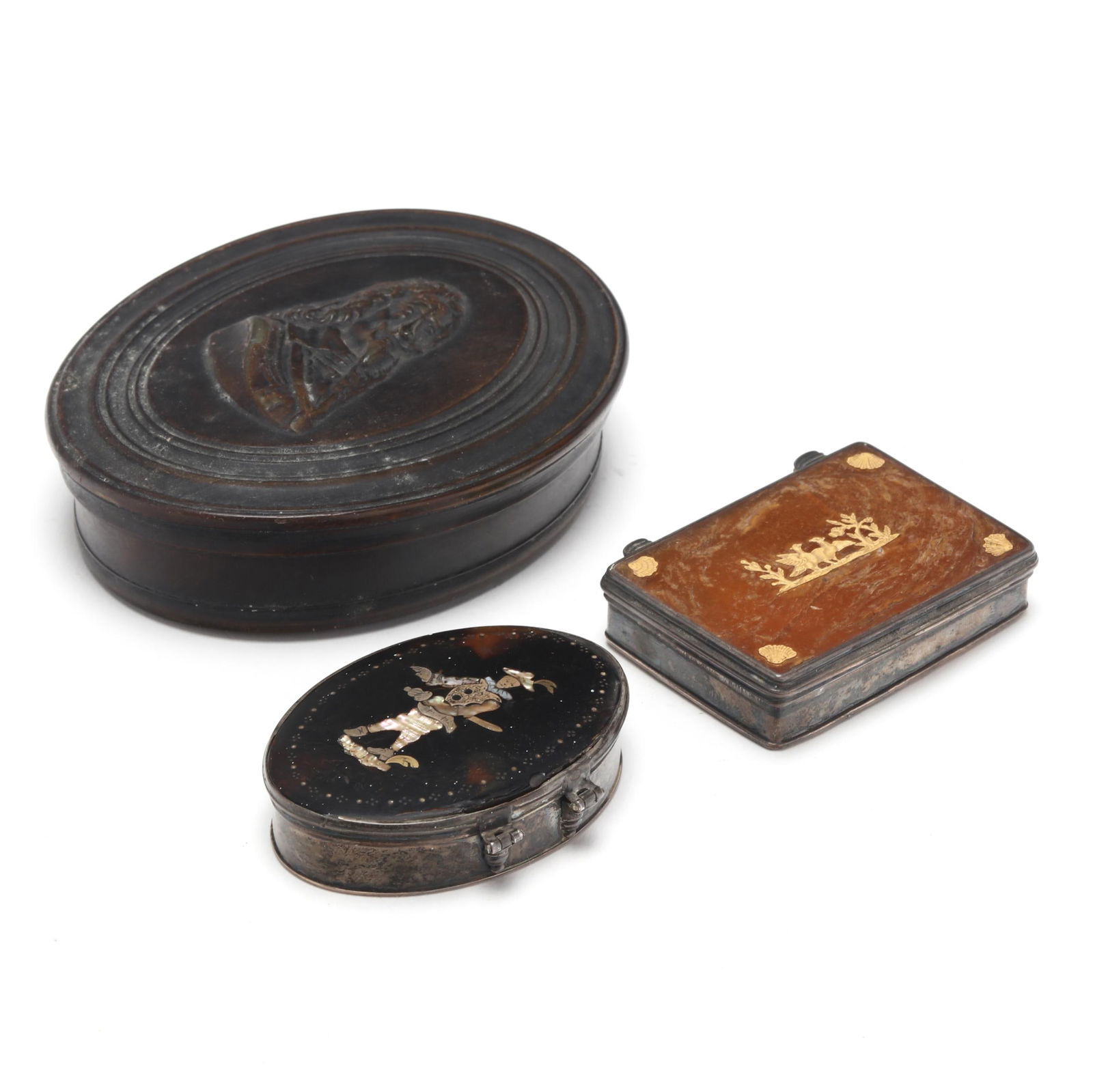 Three Antique Continental Horn Boxes, Including Silver and Gold Piqué Work (1 of 6)