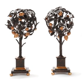 Pair of Italian Gilt and Mixed Metal Lemon Topiaries