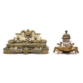 Two Antique Continental Ormolu Inkstands