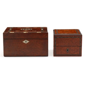 Two English Inlaid Burlwood Tea Caddies