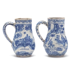 Pair of Delft Chinoiserie Blue and White Tankards