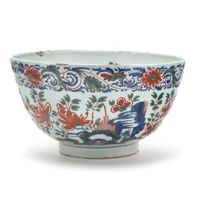 Antique Delft Polychrome Punch Bowl in the Chinese Taste