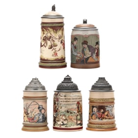 Five German Steins, including Mettlach
