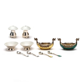Collection of Scandinavian Enamel Decorated Sterling Silver Salts