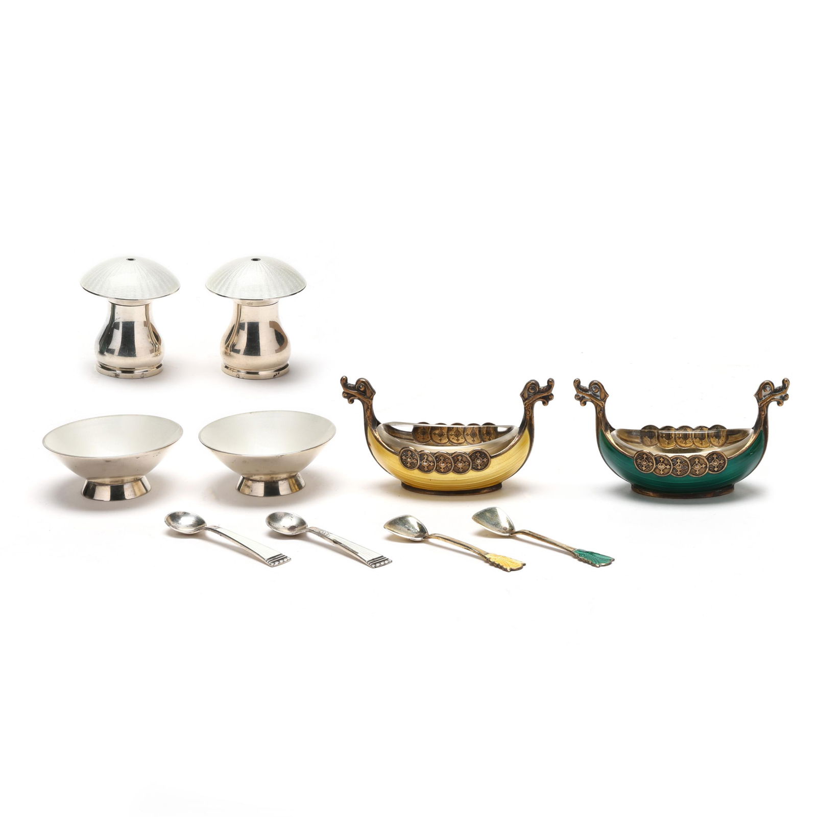 Collection of Scandinavian Enamel Decorated Sterling Silver Salts (1 of 12)