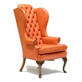 Loeblein, Queen Anne Style Leather Upholstered Easy Chair