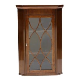 Antique English Inlaid Mahogany Hanging Corner Cupboard