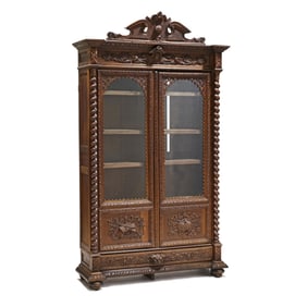 Antique Continental Carved Oak Bookcase