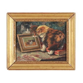 Manner of Henriette Ronner-Knip (Belgian, 1821-1909), Three Kittens and a Painting