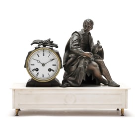 Renaissance Revival Patinated Metal and Marble Mantel Clock, Signed G. Schmoll