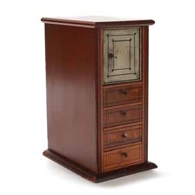 Antique American Inlaid Pine Diminutive Storage Safe