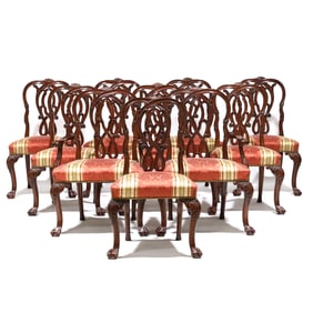 Karges, Set of Ten Chippendale Style Carved Mahogany Dining Chairs