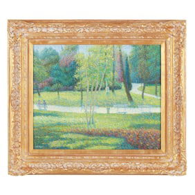 A Contemporary Pointillist Painting of a Sunlit Park