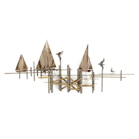Attributed Curtis Jere, Dock Scene Wall Sculpture