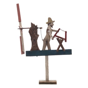 Folk Art Wood Whirligig with Lumberjack