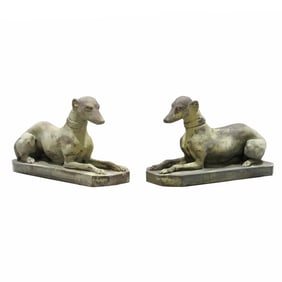 Pair of Cast Stone Recumbent Hounds