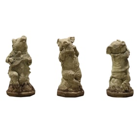 Three Cast Stone Pigs Playing Instruments