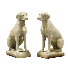 Pair of Cast Stone Seated Hounds