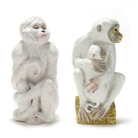 Pair of Ceramic Monkeys Table Lamps with Shades