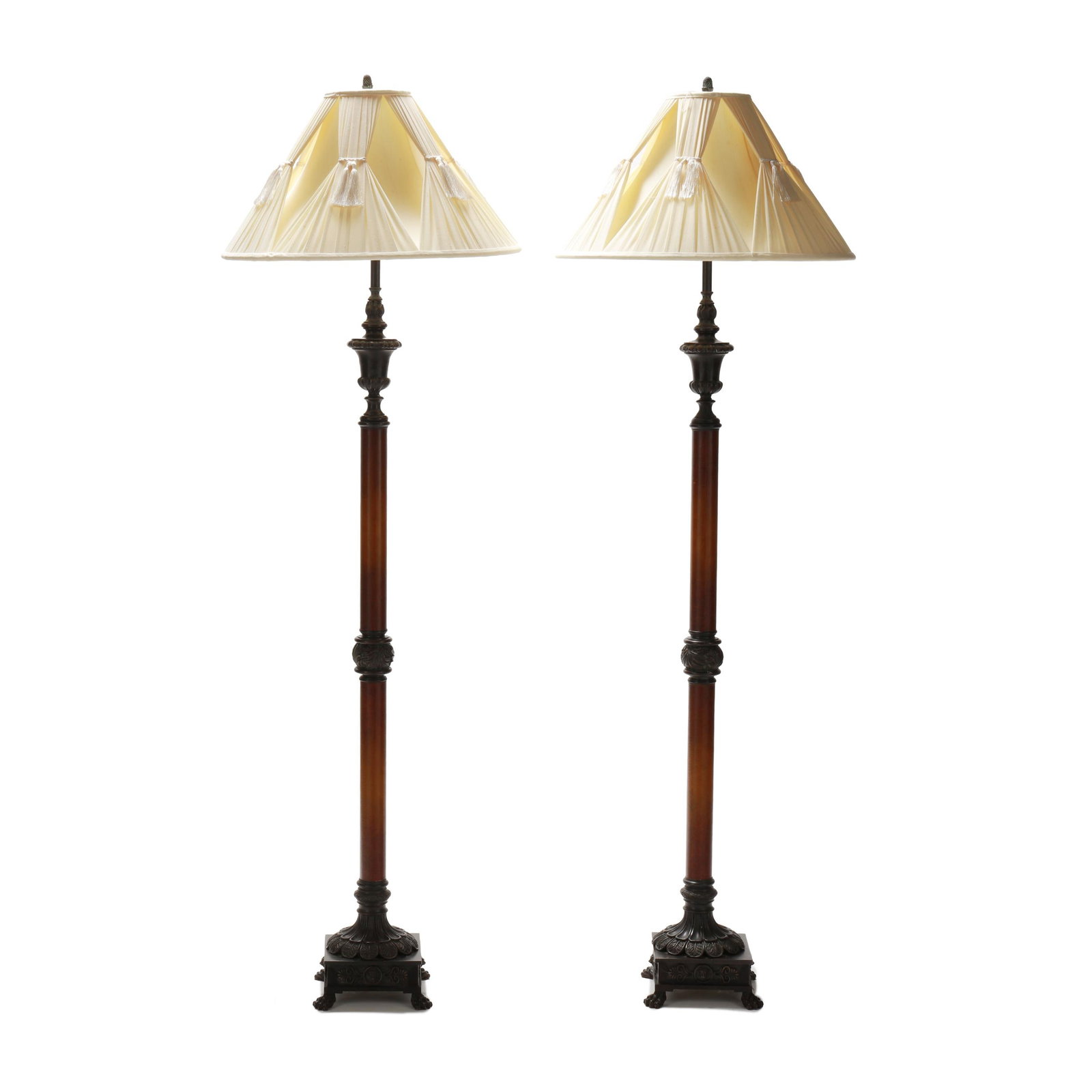 Pair of Theodore Alexander Bronze and Leather Floor Lamps with Shades (1 of 15)