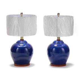 Ralph Lauren, Pair of Cobalt Glazed Ceramic Table Lamps