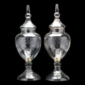 Pair of Large Cut Glass Dispensers