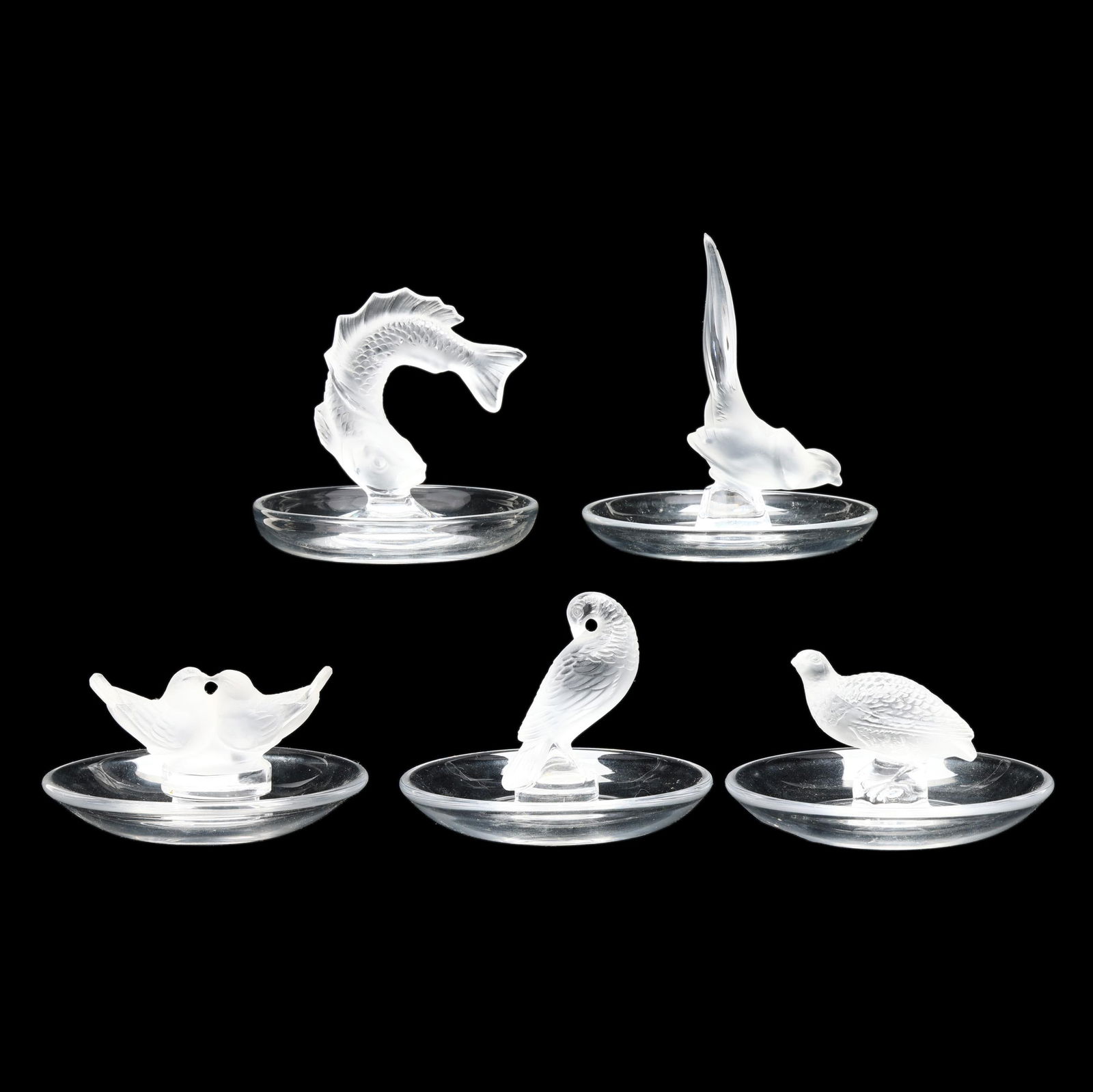 Five Lalique Crystal Round Pin Trays (1 of 11)