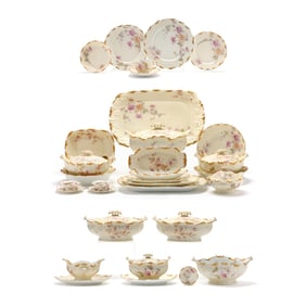 Large Antique Limoges Gilt and Floral Patterned Porcelain Dinner Service