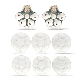 Eight Antique French Porcelain Oyster Plates