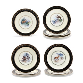Gloria Porcelain Manufactory, Eight Transferware Plates with Game Animals