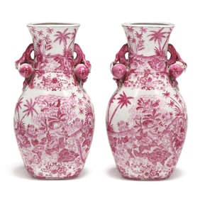 A Pair of Chinoiserie Pink Porcelain Vases
