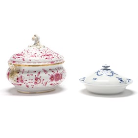 Two Antique Meissen Covered Porcelain Dishes