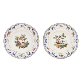 Pair of Sevres Porcelain Soup Plates with Exotic Birds
