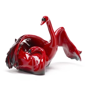 Royal Doulton Flambe Porcelain "Nestling Down" Swans
