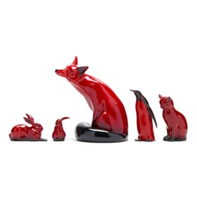 Five Royal Doulton Flambe Porcelain Animals